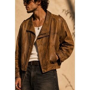 Vintage Adventure Bound Originals Leather Bomber Jacket Brown Thinsulate Large